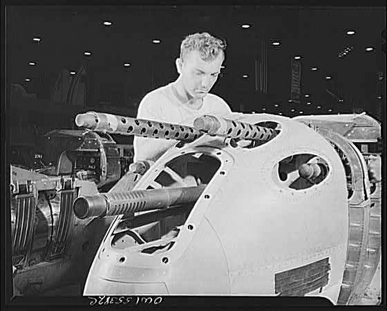 Aircraft Machine Gun Turret Assembly 1940s Worker WWII Armed Plane /final