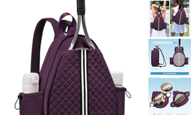 Tennis Bag, Quilted Tennis Sling Crossbody Backpack, Water Resistant Purple