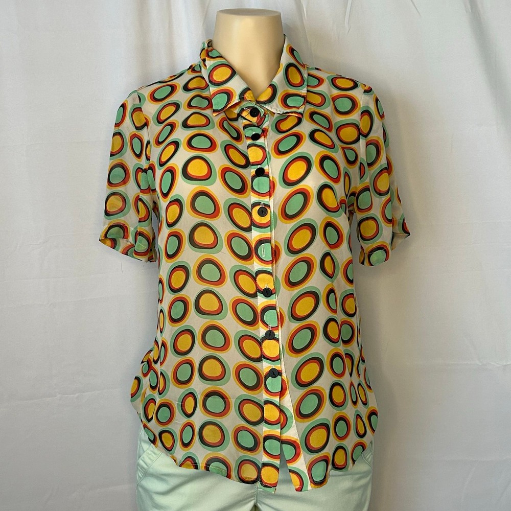 Retro Mod Print Short Sleeve Button-Up Shirt Y2K
