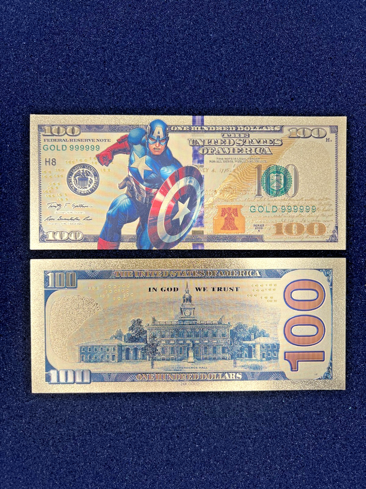 Captain America - 24k Gold Foil Banknote - Super Hero Tv Show/Movie Character