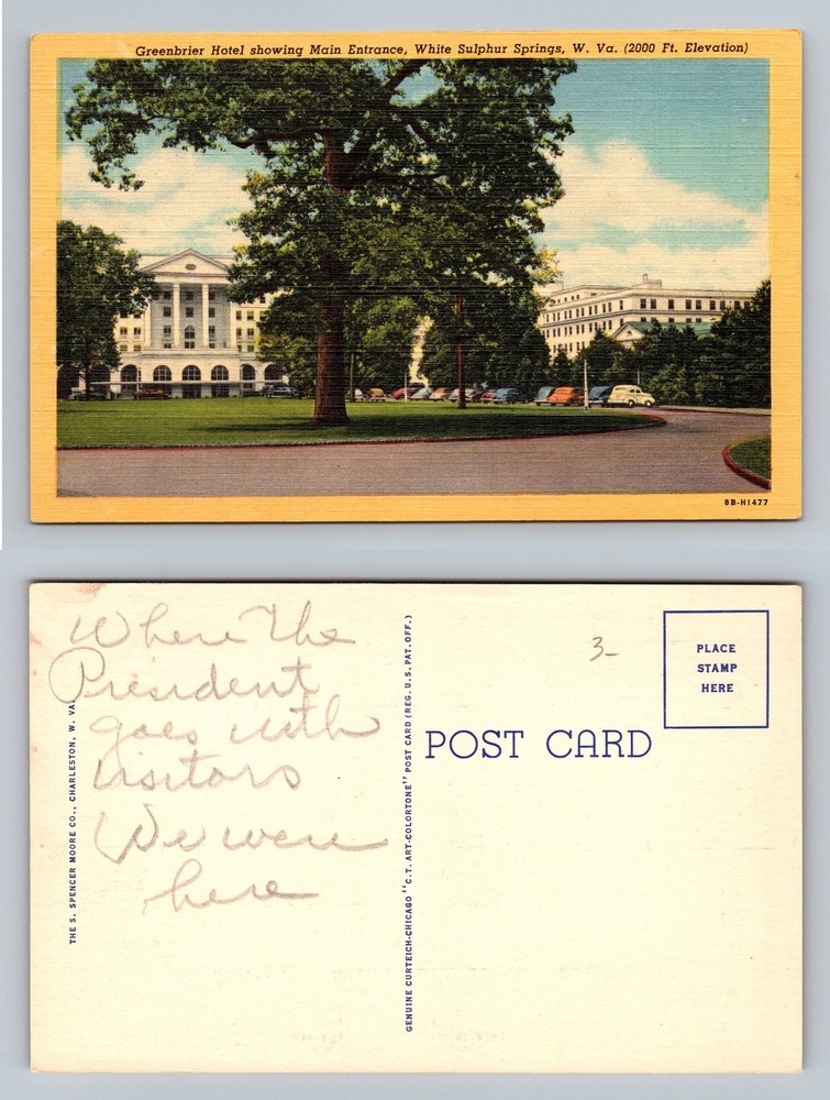 White Sulphur Springs, WV-West Virginia, Greenbrier Entrance Vintage Postcard