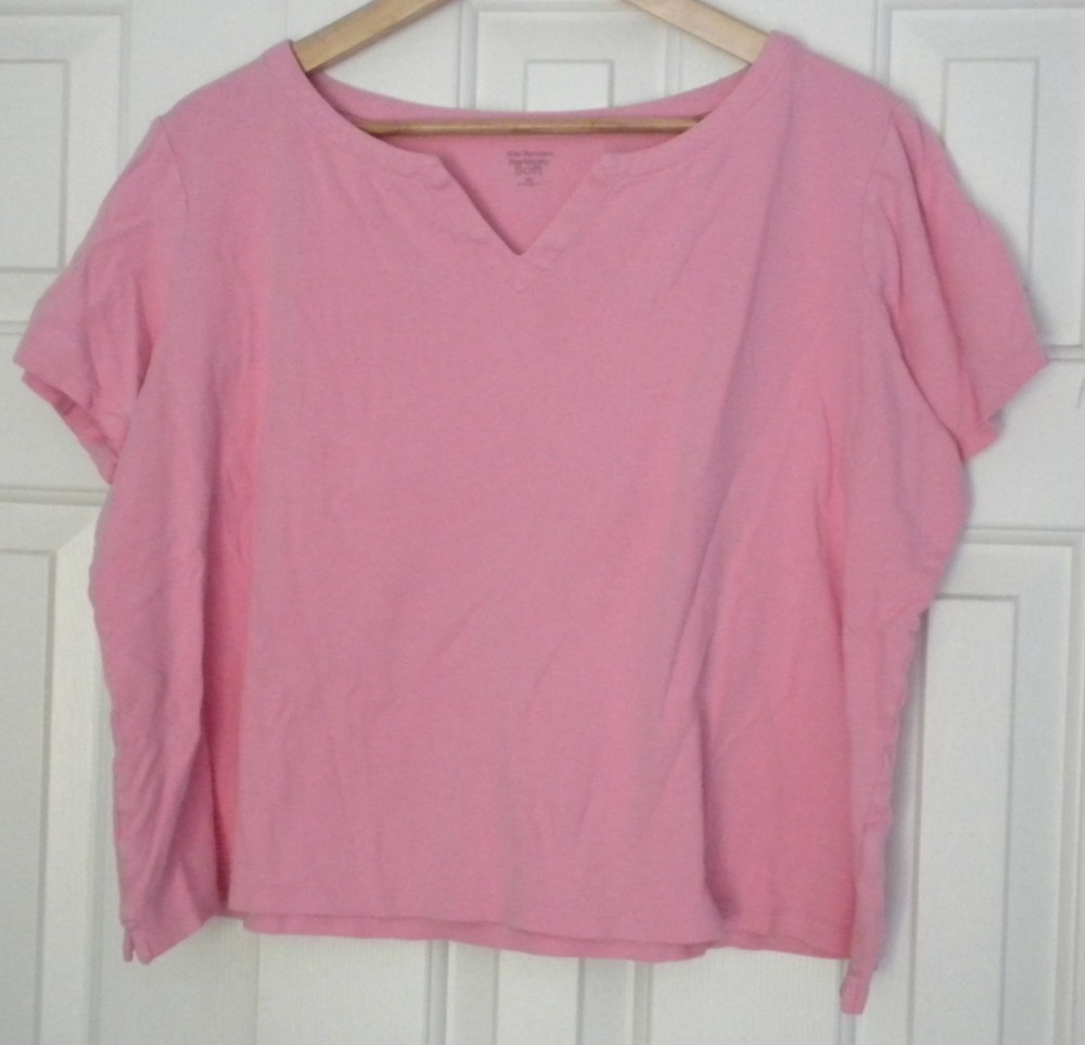 Ladies PXL Kim Rogers Short Sleeve Knit Top Perfectly Soft Pink Split V-neck