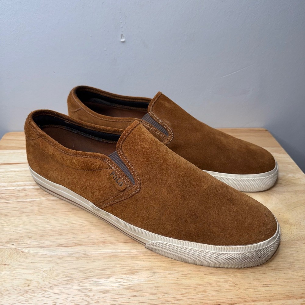 Polo Ralph Lauren Mens Vaughn Slip II Brown Suede Slip On Sneakers Size 14D