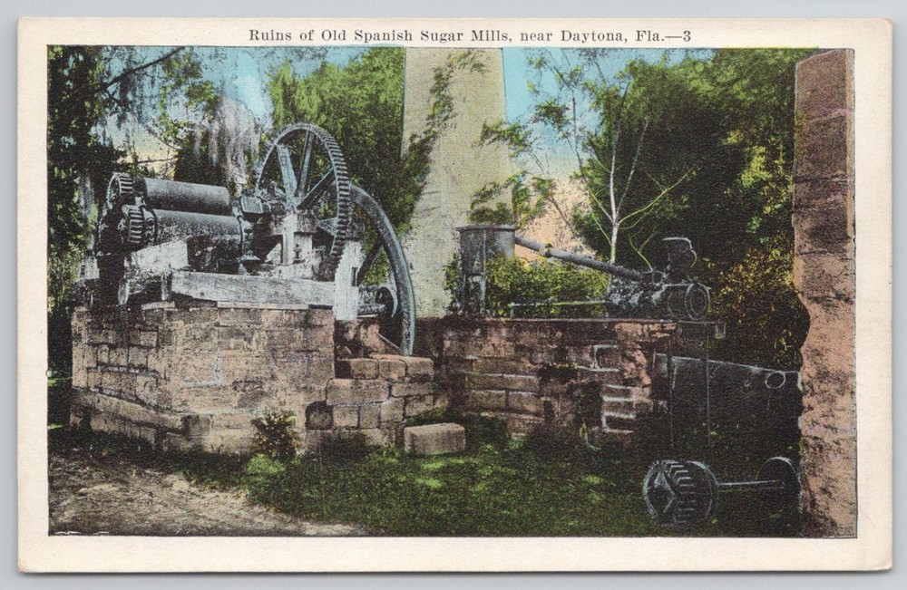 Old Spanish Sugar Mills Ruins Daytona Florida Linen Postcard E. C. Kropp