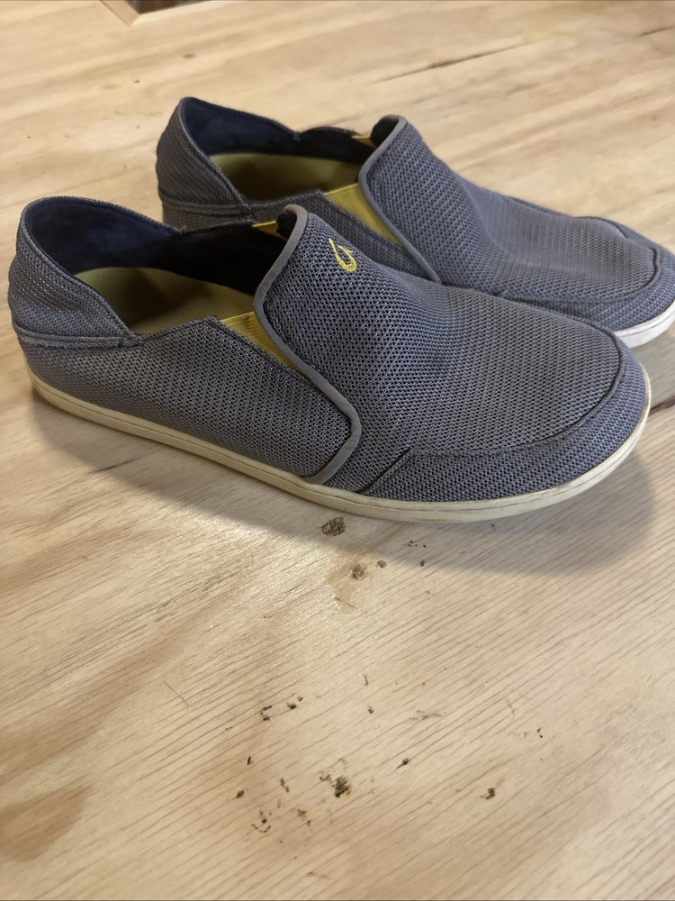 OluKai Shoes Mens 10 Nohea Mesh Grey Loafers Casual Fishing Boat Drop in Heel