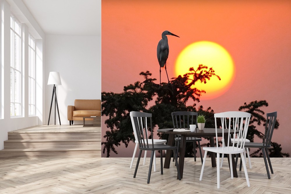 3D Pine Crane Animal Wallpaper Self-Adhesive Removable Wall Mural ZHUA1321