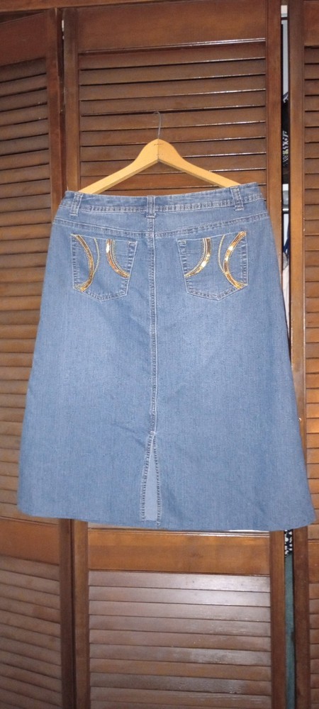 Cato, Blue Jean Denim Long Skirt, Sequence On Back Pockets, Size 10