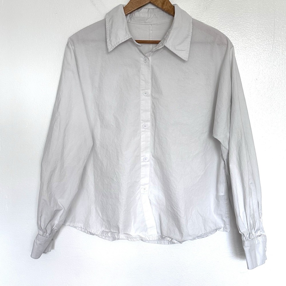 Dazy Shirt Women’s Large White Cotton Button Down Long Sleeve Collared Top