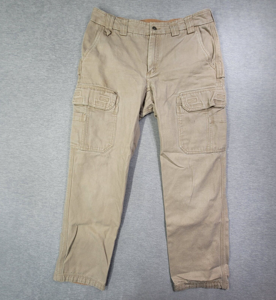 Duluth Trading Cargo Pants Mens 34x34 Beige Canvas Traditonal Fit Utility Work