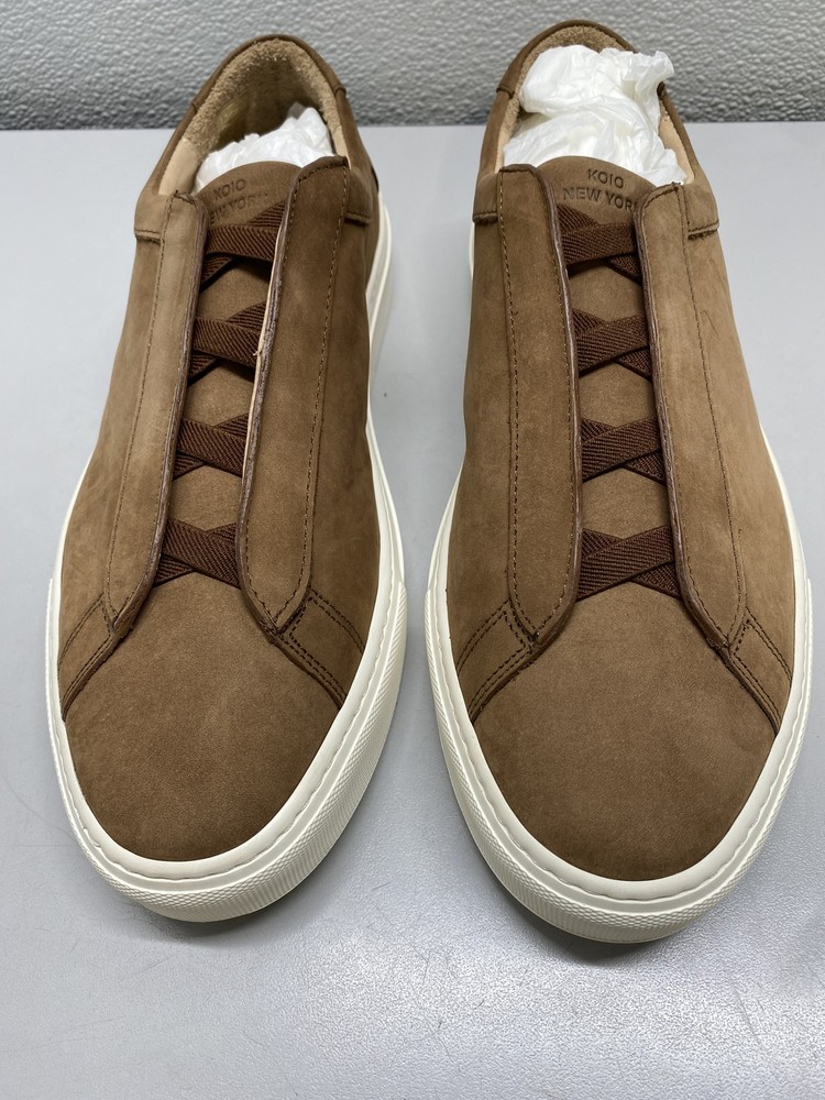 Koio Mens Capri Nubuck Suede Leather Slip-On Sneakers Size 11 Cognac