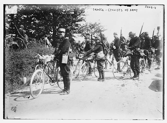 France -- Cyclists of Army,Bicycles,Men,guns,Military,Bain News Service
