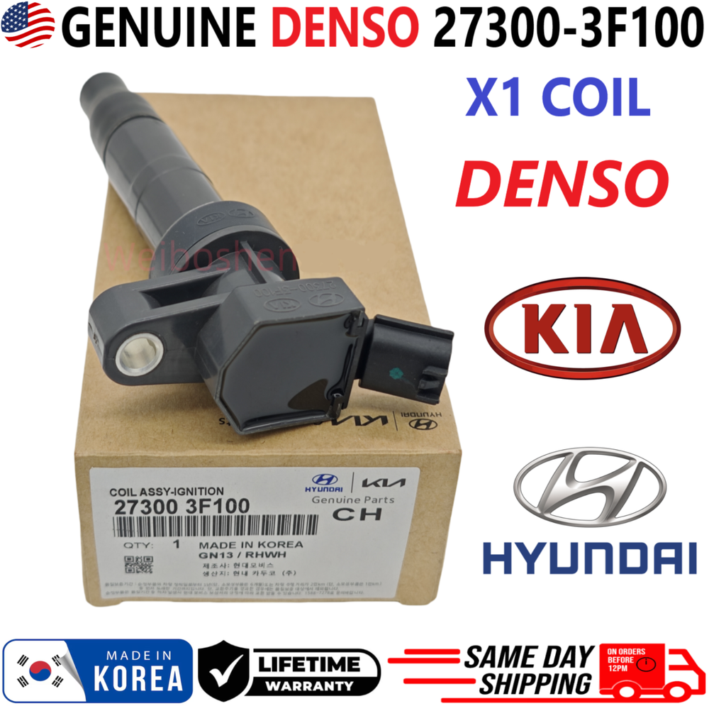 NEW GENUINE DENSO Ignition Coil For 2008-2017 Hyundai & Kia I4 V8, 27300-3F100