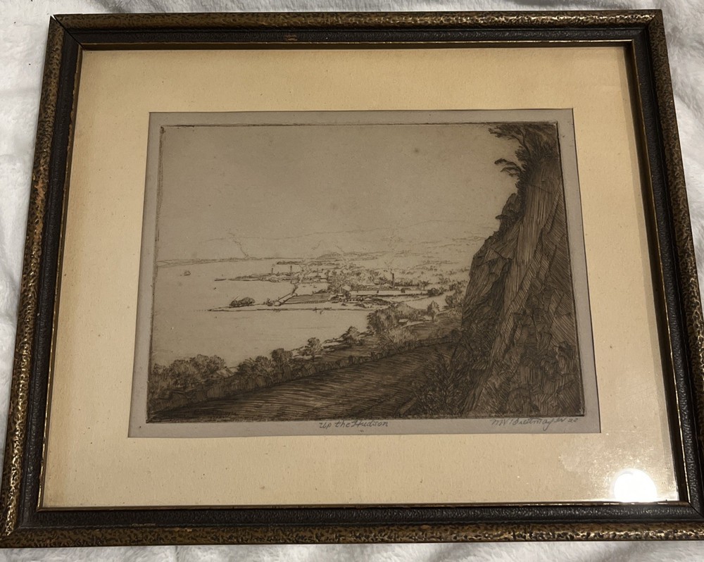Matted Etching ‘Up the Hudson’- signed M Vern Breitmayer 1923