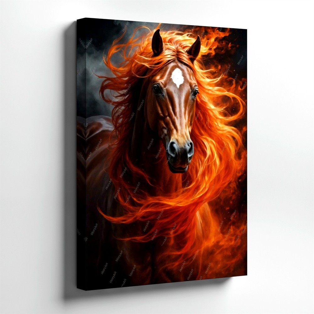 Wall Art Fiery Horse Canvas Print Flame Mane Animal Portrait Home Decor Poster