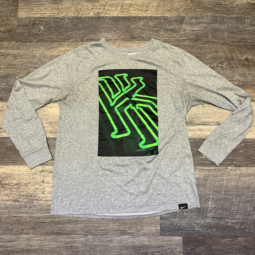 The Nike Tee Kyrie Irving “Green Glow” Athletic Cut Dri-Fit Long Sleeve Gray LG1