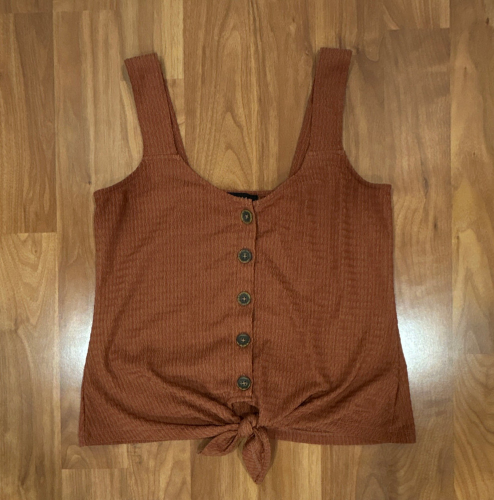 Sanctuary Brown Button Front Tie Cropped Sleeveless Tank Top Women's M