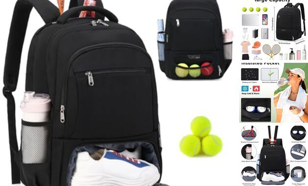 Tennis Backpack Tennis Bag for Women Men - Tennis Bag Holds 2 Rackets, Black