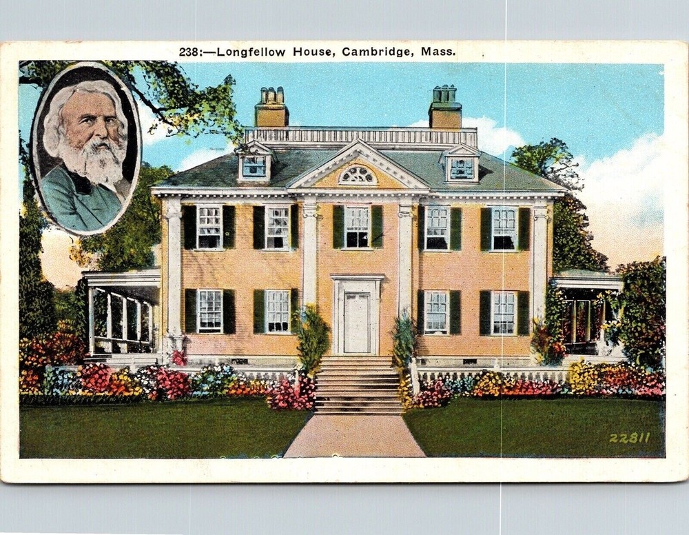 Longfellow House Cambridge Massachusetts MA WB Postcard PM Cancel WOB Note