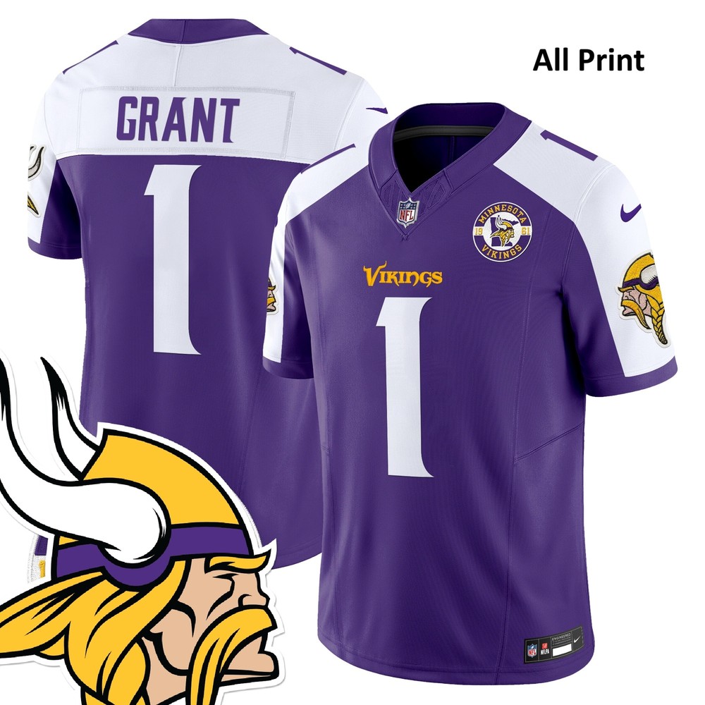 2025 Minnesota Vikings #1 Bud Grant Football Jersey – Fully Customizable Print