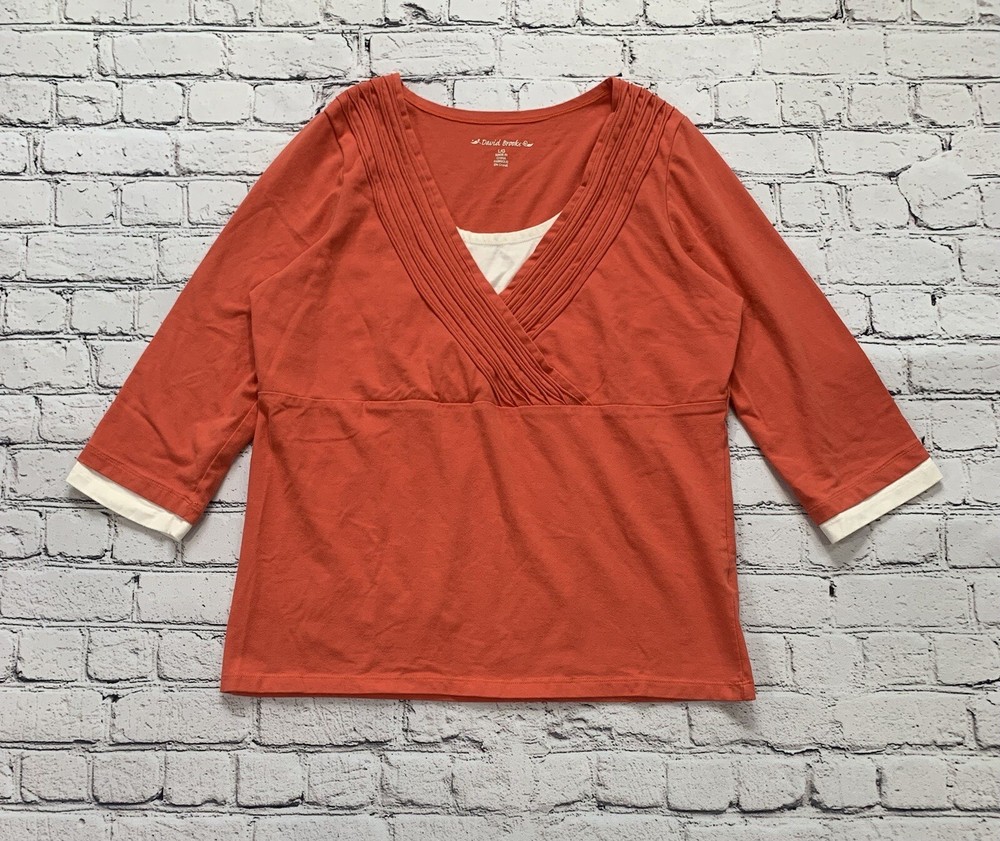 David Brooks Womens Orange Blouse Size L/G with Faux White Camisole