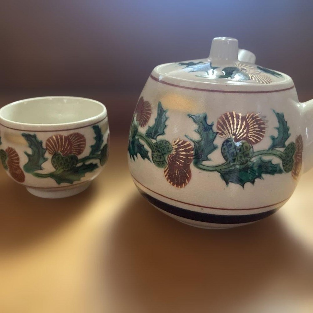 Kutani Ware Tamanami Teapot & 5 Teacups Set Japanese Pottery
