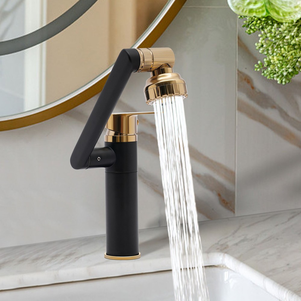 360-Degree Rotating Single Handle Waterfall Bathroom Sink Faucet with Dual Function