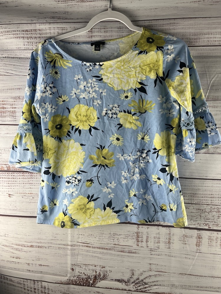 Ann Taylor Factory Floral Blouse Top  Women's Small 3/4 Sleeve