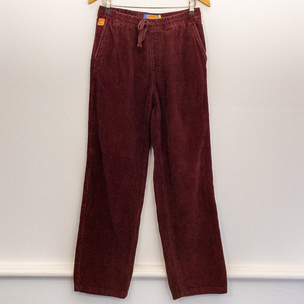 **GMPURE Relax Maroon Corduroy Drawstring Pants - 100% Cotton Wide Leg Comfort**
