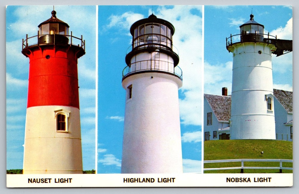 Vintage Cape Cod Lighthouse Postcard Nauset Highland Nobska Light