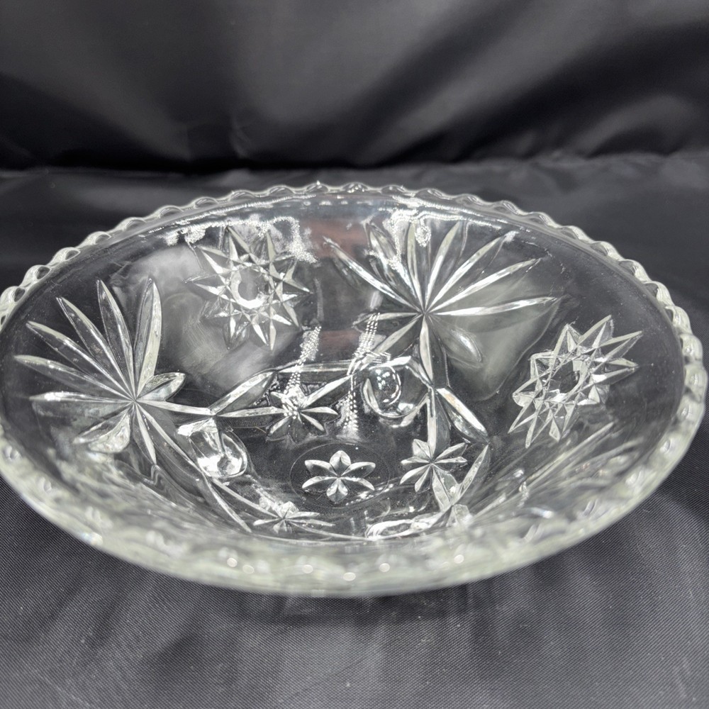 Vintage Clear Cut Crystal Glass Bowl 3 Footed Candy Dish Star Design Pattern