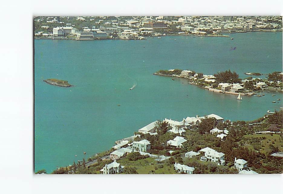 Postcard Aerial View of Paget Showing City of Hamilton Bermuda