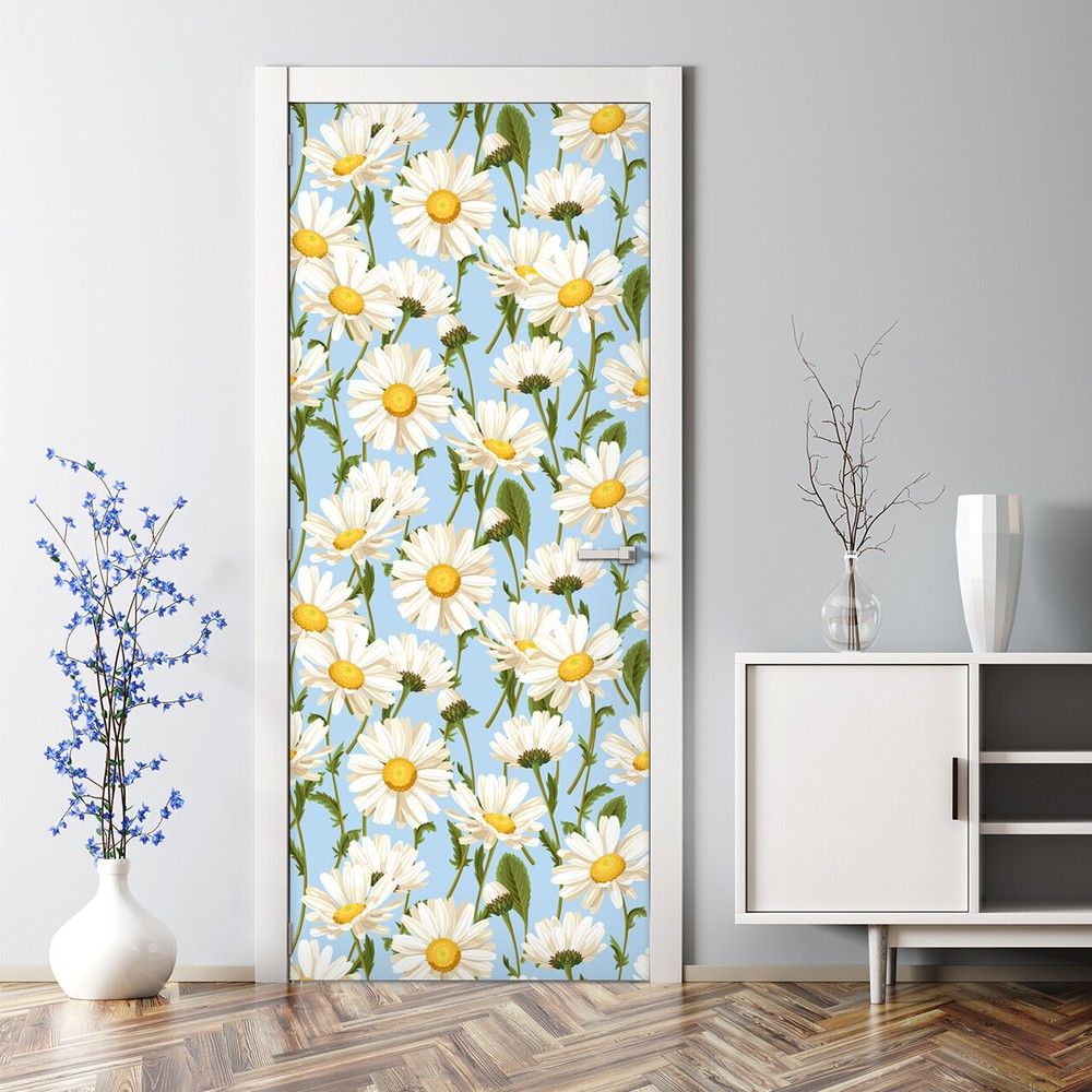 Blue Chamomile Adhesive Delicate Soft work Nursery Peel & Stick Door Wrap