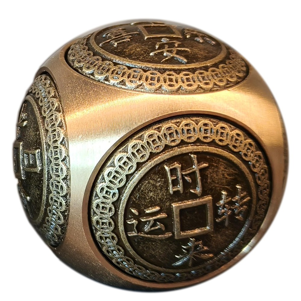 Brass Lucky Ball 6 Sides Rotatable Feng Shui Ornament Wealth Statue Treasure Bal