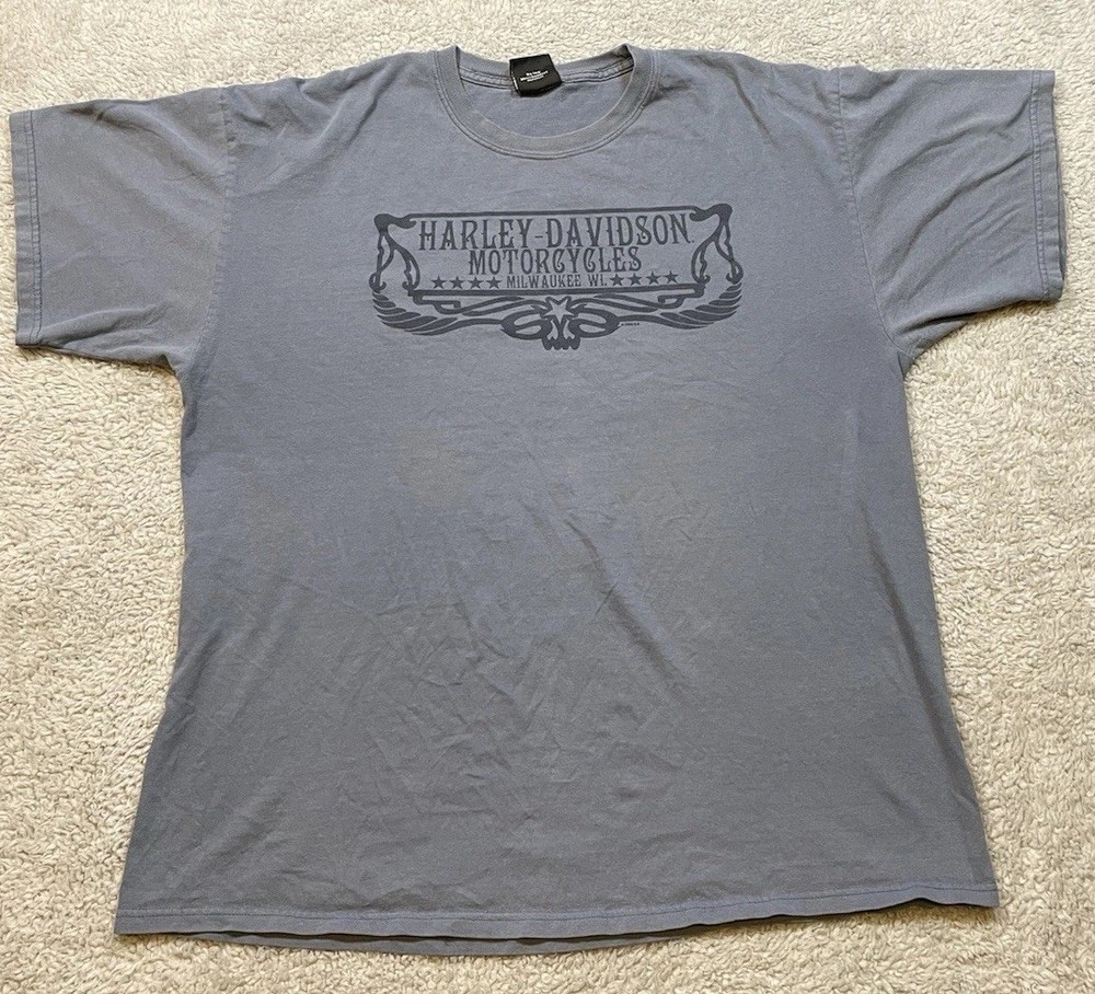 Harley Davidson Motorcycle XL Blue T Shirt Biker Savannah Georgia Two Sided