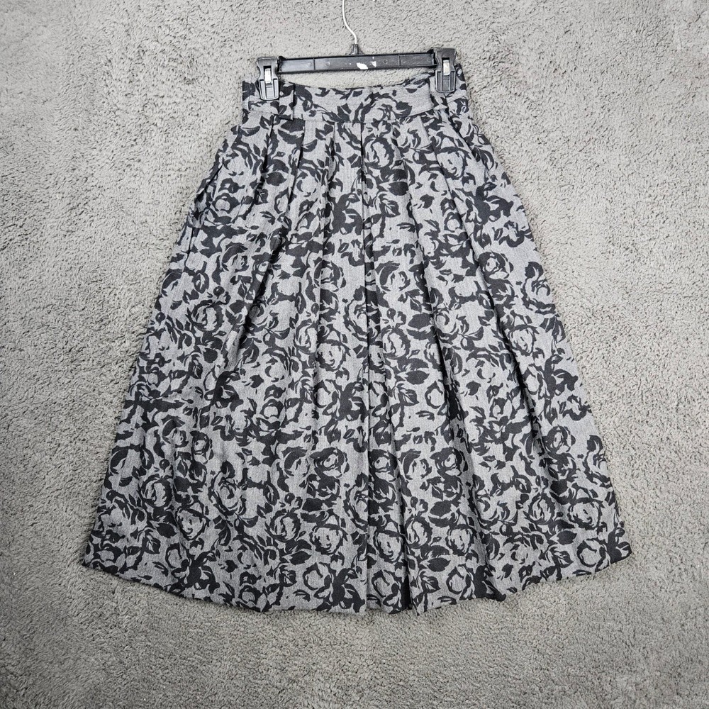 ESCADA BY MARGARETHA LEY Womens Black Grey Floral Pleated Midi Skirt Size 34