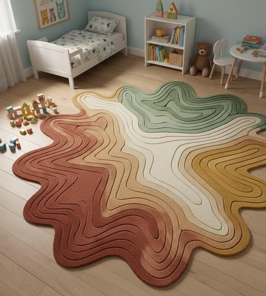 Irregular Hand-Tufted rug Layered Pattern Rug 100% Wool Area Rug, Multicolor