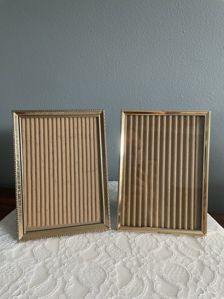 Vintage Lot of 2 Gold Tone Metal Ornate Embossed Picture Frames 5 x 7 Inch