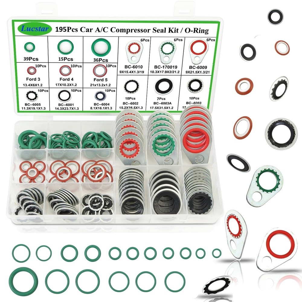 195PCS A/C Seal O Ring Assortment Kit Automotive Gasket Washer Air Conditioning
