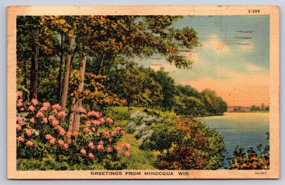 Lake View Postcard Greetings from Minocqua Wisconsin S-396 USA Posted 1940