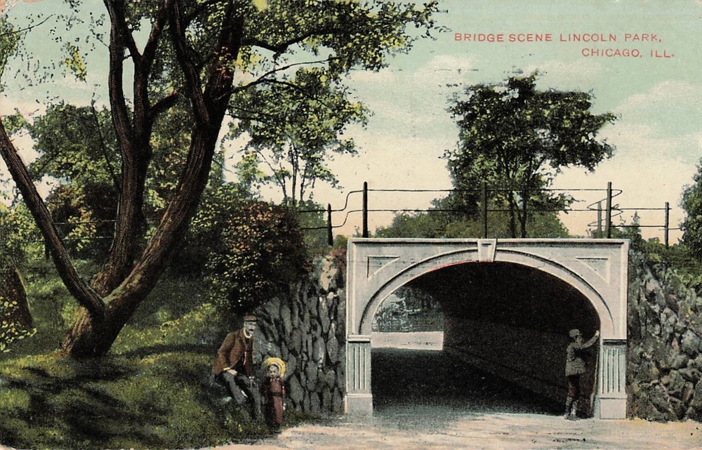 Vintage 1909 Postcard Bridge Scene Lincoln Park Chicago Ill Printed In Germany