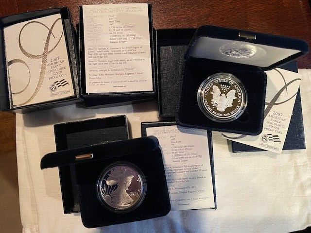 2007 W – Silver American Eagle Dollar Coin One Ounce Proof Original Box COA  x 4