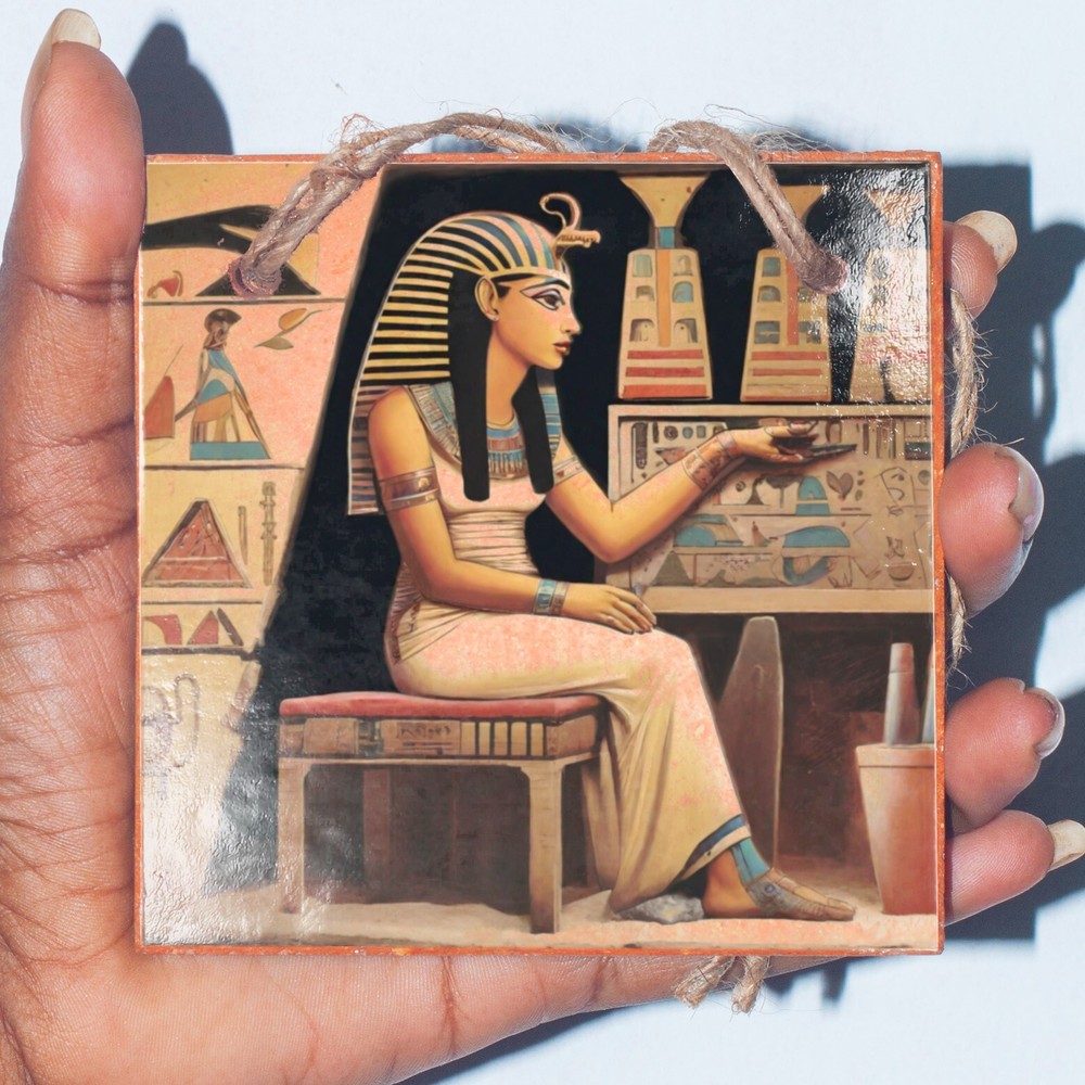 Handmade Egyptian Clay Art Tile – Giftianza Pharaoh Mural Collectible Decor 4X4