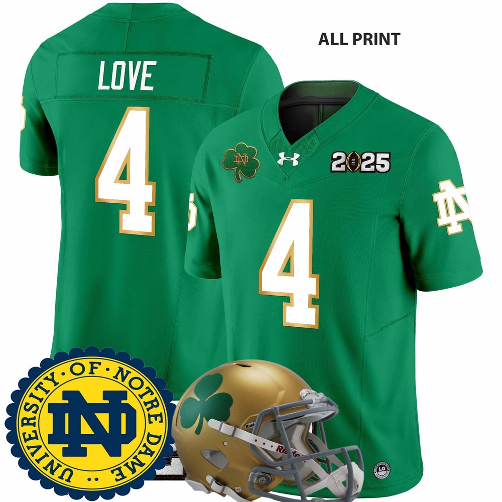 Notre Dame Fighting Irish #4 Jeremiyah Love 2025 CFP Final Football Jersey – Custom All Over Print