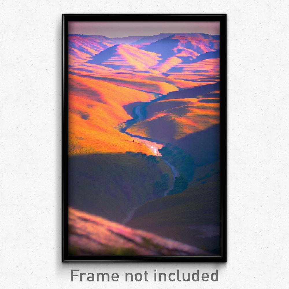Pixel Art Poster - Lonely Valley (8 Bit Psychedelic Trippy Video Game Print)