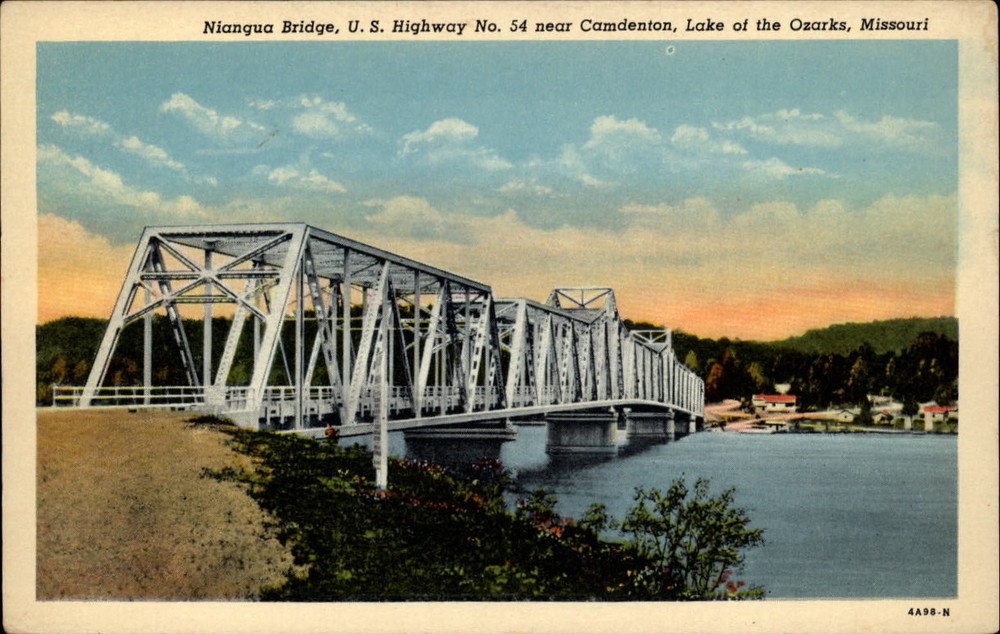 Niangua Bridge Highway 54 Camdenton Missouri Lake of Ozarks ~ 1950-60s postcard