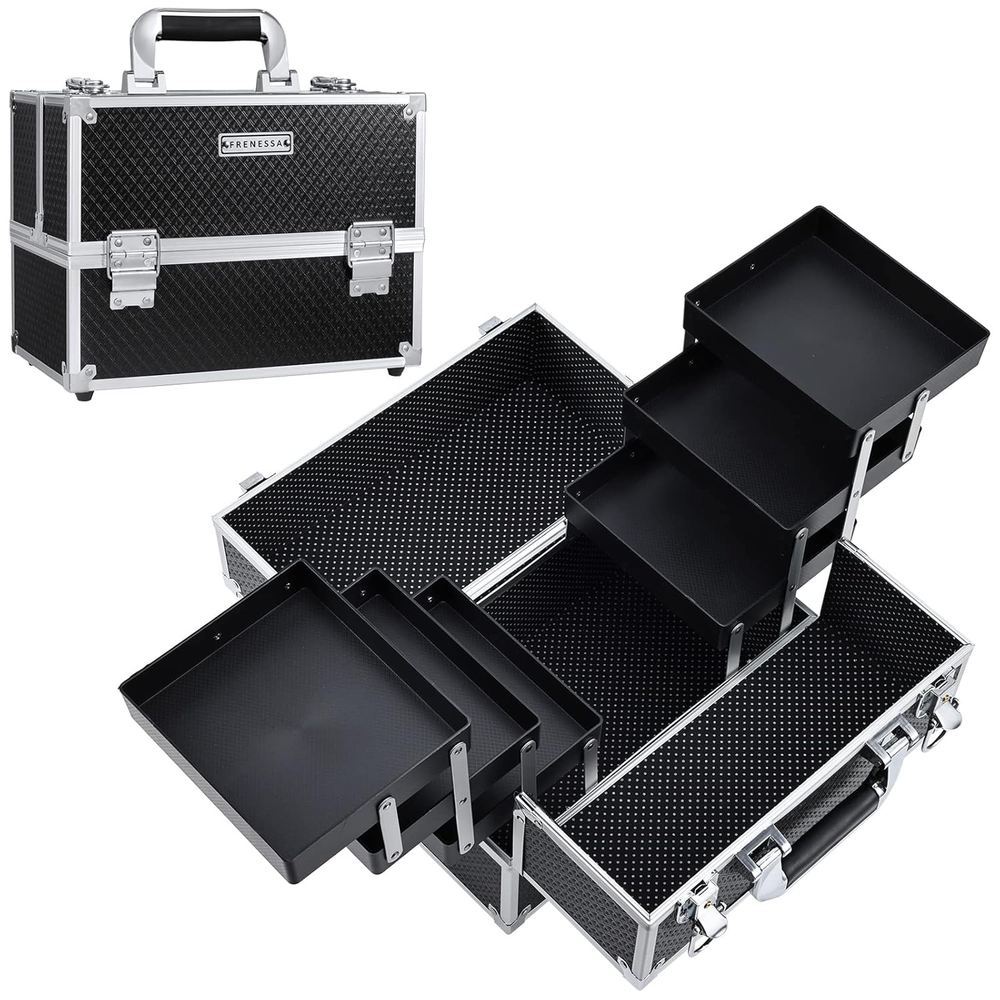 Makeup Train Case 12 Inch Large Portable Cosmetic Case - 6 Tier Trays Profession