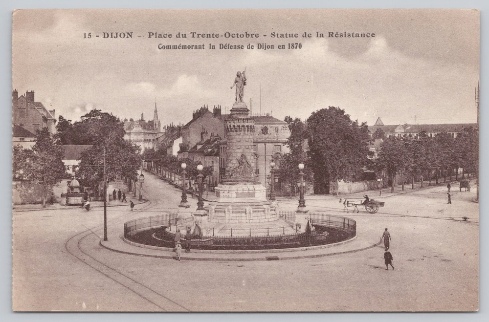 Dijon France, Trente Octobre Place, Statue of the Resistance, Vintage Postcard