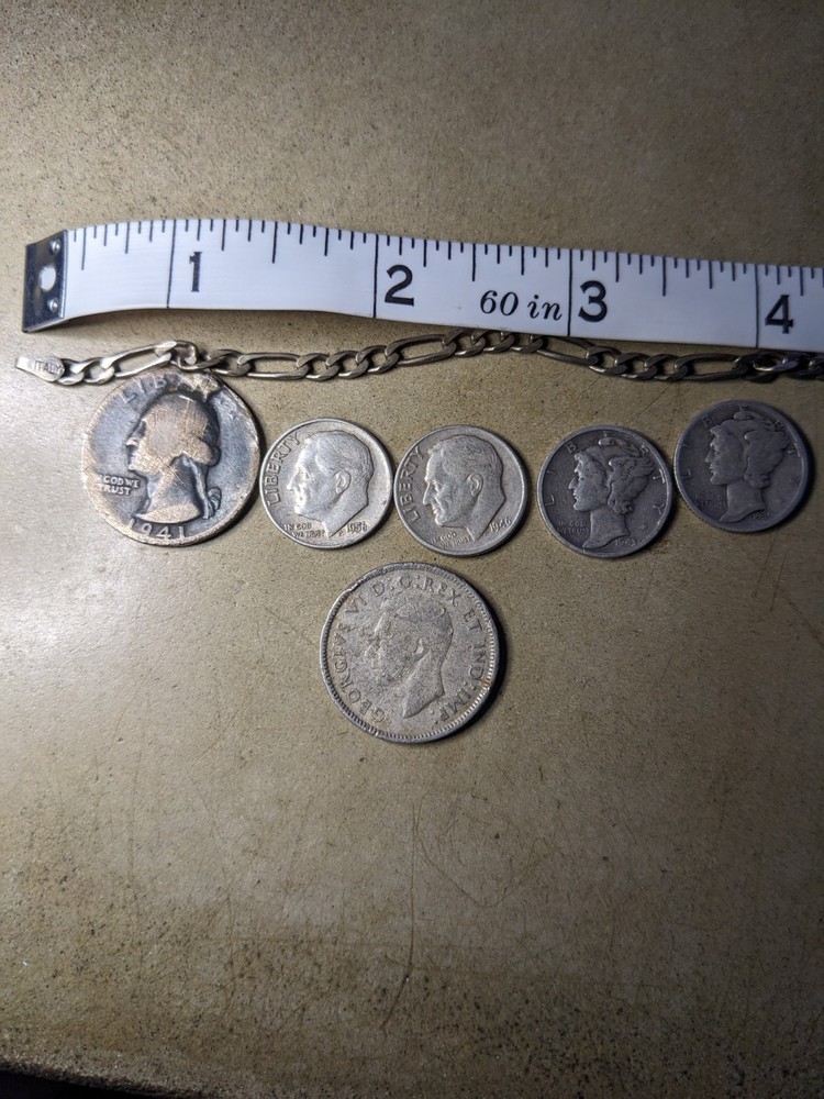 Silver Lot! 4-Silver Dimes 2-Silver Quarters With A .925 Sterling Italy Bracelet