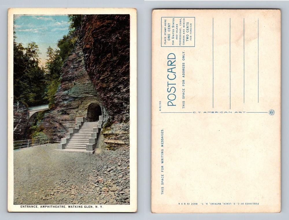 Watkins Glen, NY-New York, Amphitheatre Entrance Tunnel Stairs Vintage Postcard