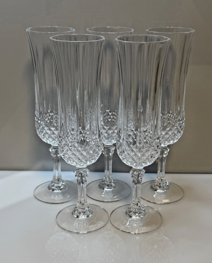 Set of 5 Cristal D'arques Durand Longchamp Fluted Champagne Glasses - EUC